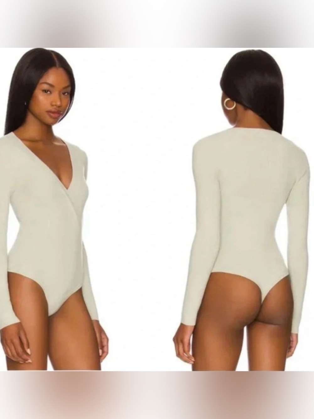 One Grey Day M Cedric Cotton-cashmere grey softcore luxury V neck bodysuit - Picture 2 of 16